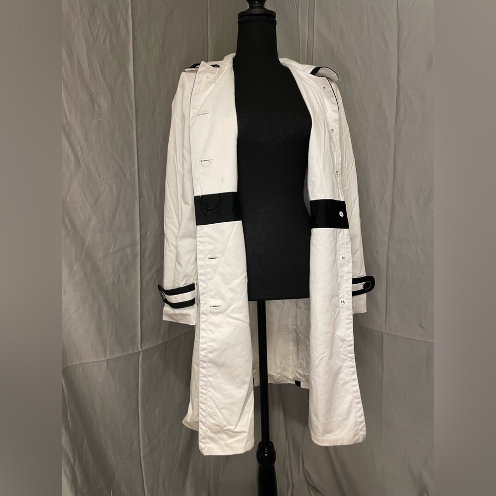 Alfani White Trench Coat with Black Trim - Picture 6 of 10